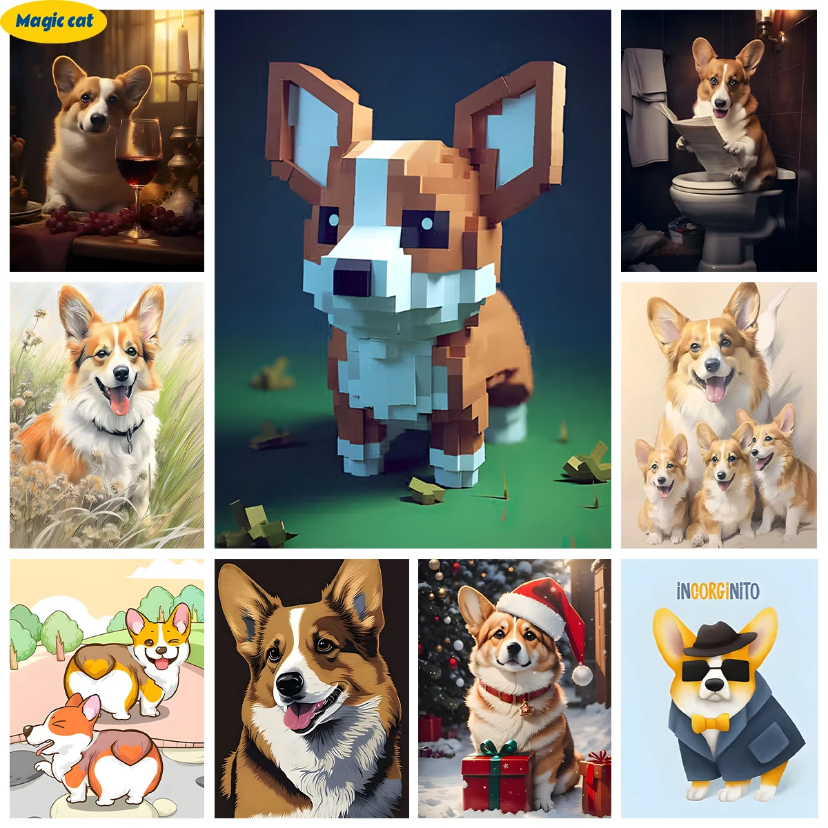 

Corgi 5D Diamond Embroidery Cartoon Corgi Diy Diamond Painting Rhinestones Cross Stitch Pet Dog Living Room Bedroom Wall Decor