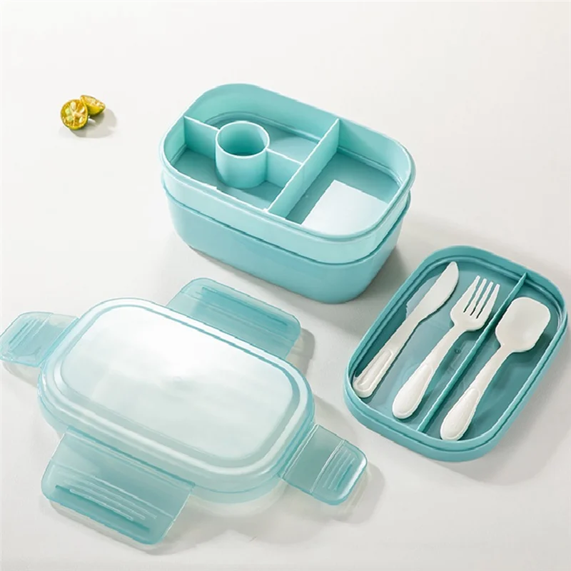 

ABRB-Adult Stackable Bento Lunch Box 3 Layers Leak-Proof All-In-1 Bento Box Lunchbox With Utensil Sauce Dressing Containers Dura