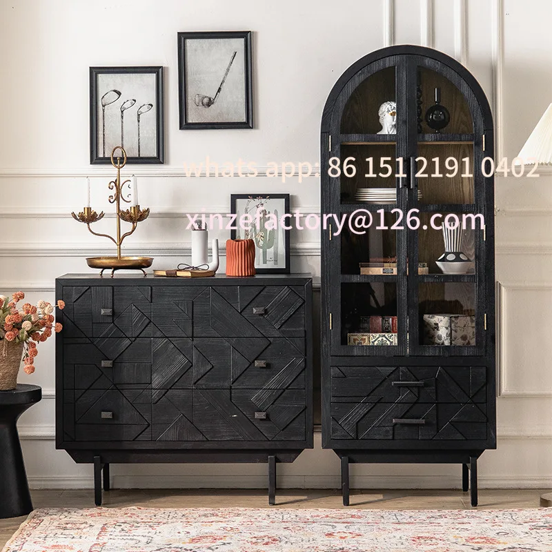 

Настраиваемый зимний буфет для столовой с кухонным шкафом со стеклянными дверцами, пристенный, черный, высокий шкаф-витрина для книг