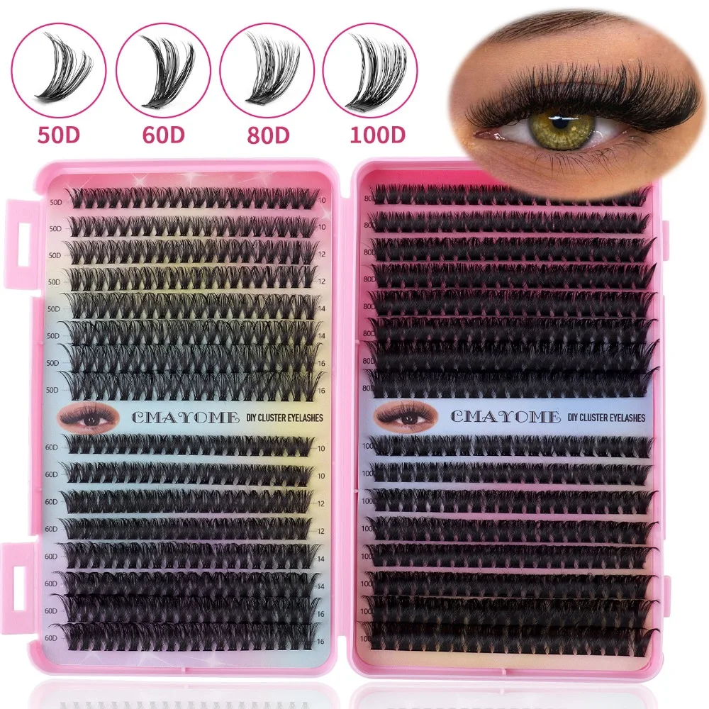 

640Clusters Dense Curled Cluster Lashes Soft DIY Curly False Eyelash False Eyelashes Large Capacity Individual Lash Party