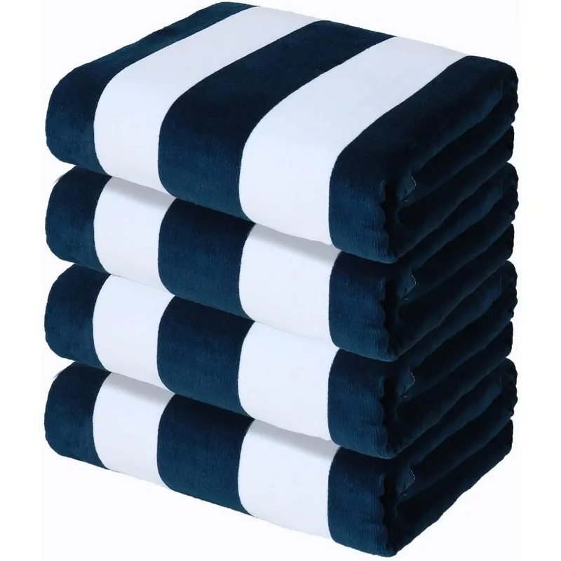 

Mezcla 4 Pack Cotton Oversized 35x70 Inches Soft Cabana Stripe Thick Beach Towel, Super Absorbent Travel Bath Pool Tow