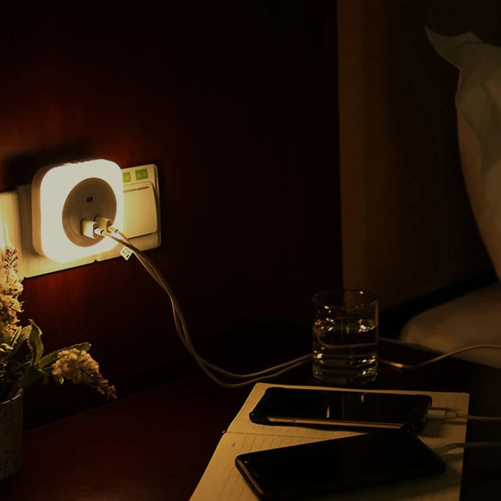 1 pc Led Control Night Light Dual Usb Bedside Light 3 Modes Bathroom Bedroom Kids Room White