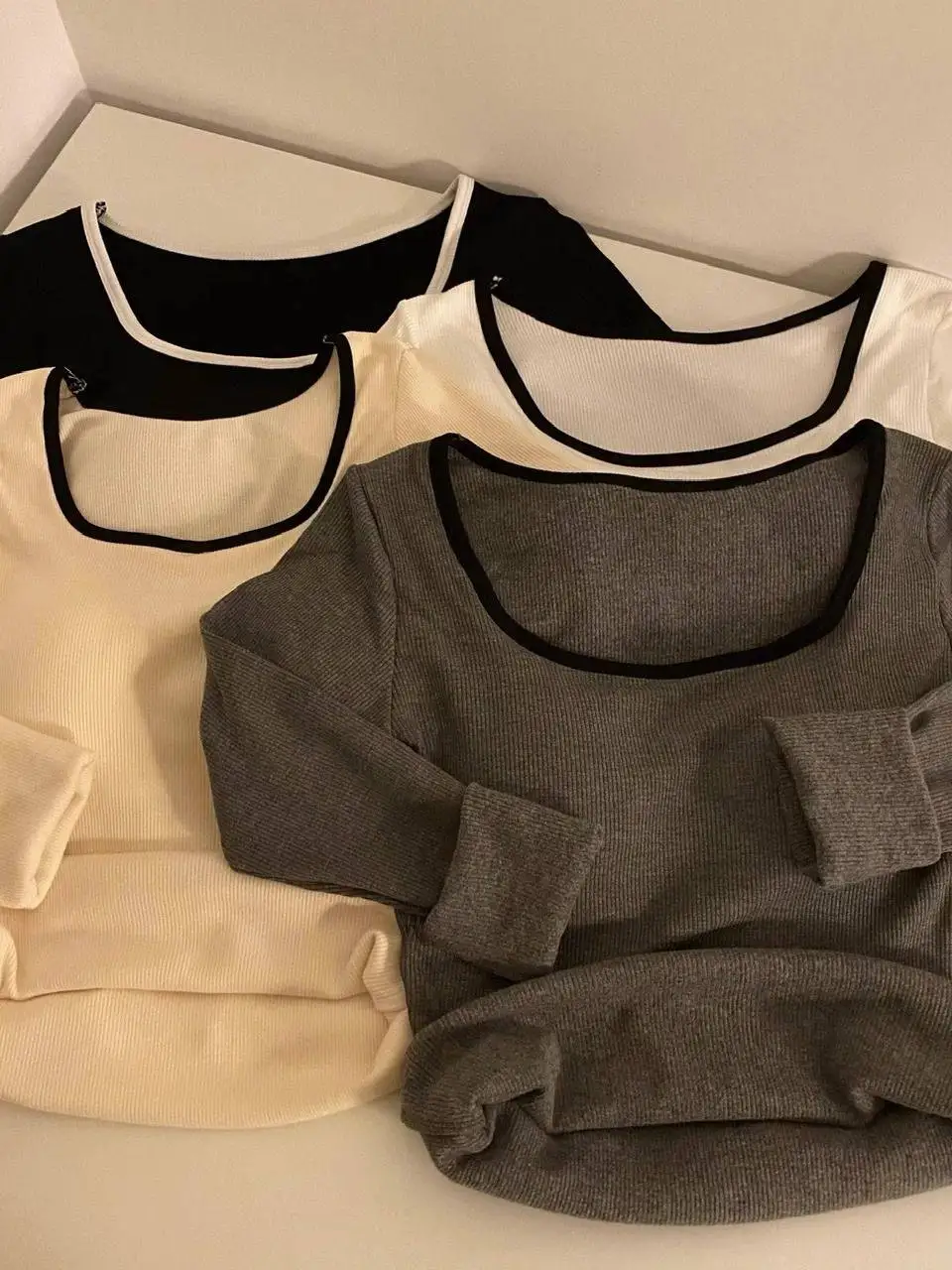 Ay Long Sve col carré femmes T-irt automne hiver Thiened Fce vêtements intérieurs coupe ajustée Base irt haut chaud