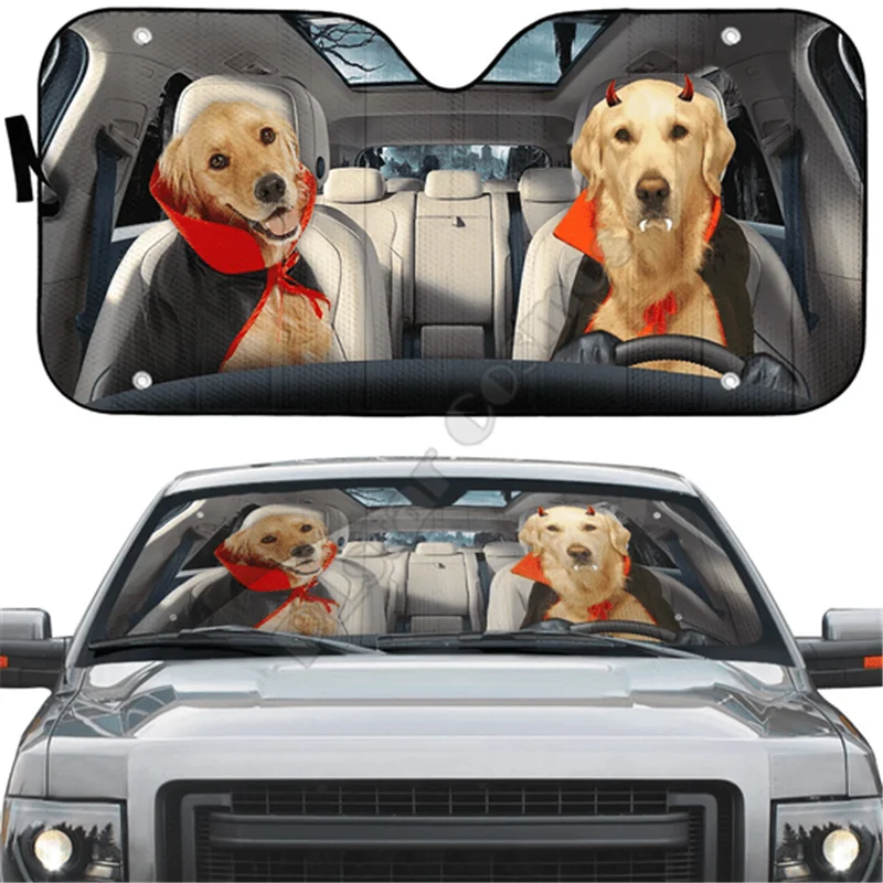 

Halloween Golden Retriever Dogs 3D Print Car sunshade Auto Sun Shade for Car Truck Decor Windshield Sunshade,Blocks UV Rays Sun