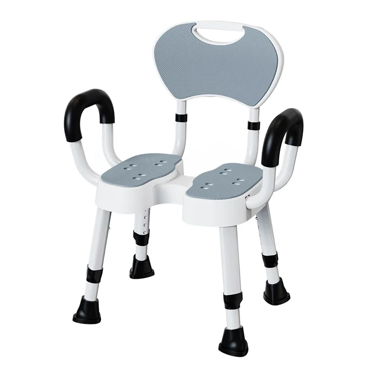 Bath Shower Chair, Adjustable Height Anti-Slip Stool for Elderly Pregnant, Bathroom Safety Seat, Open Front Design
