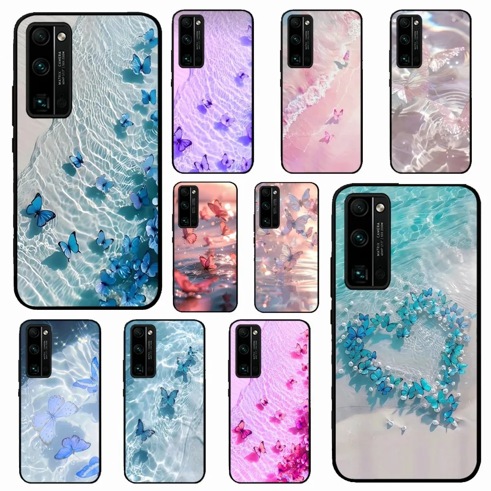 

Blue Butterfly Ocean Waves Phone Case For Huawei Honor 10 lite 9 20 7A 9X 30 50 60 70 pro plus Soft Silicone Cover