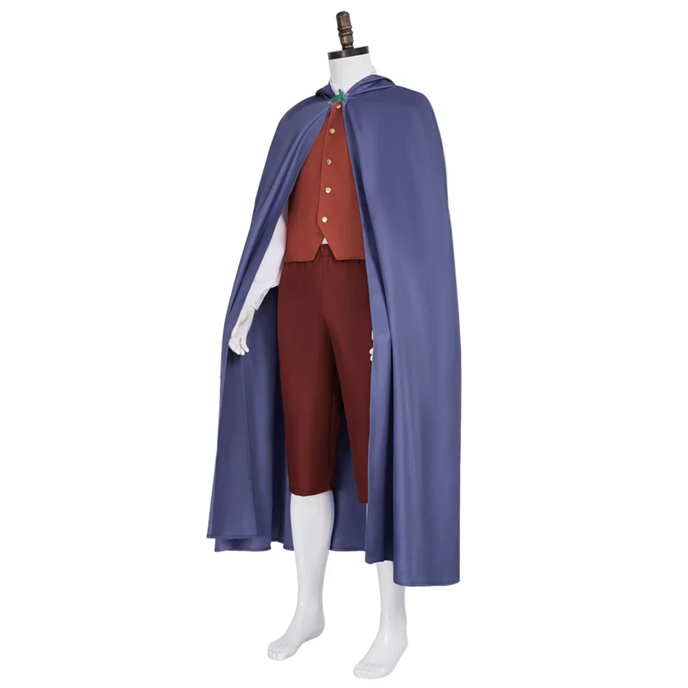 

Frodo Baggins Cosplay Costume Purple Long Cloak Orange Vest Brown Pants Uniform Suit Halloween Carnival Party Outfits For Man