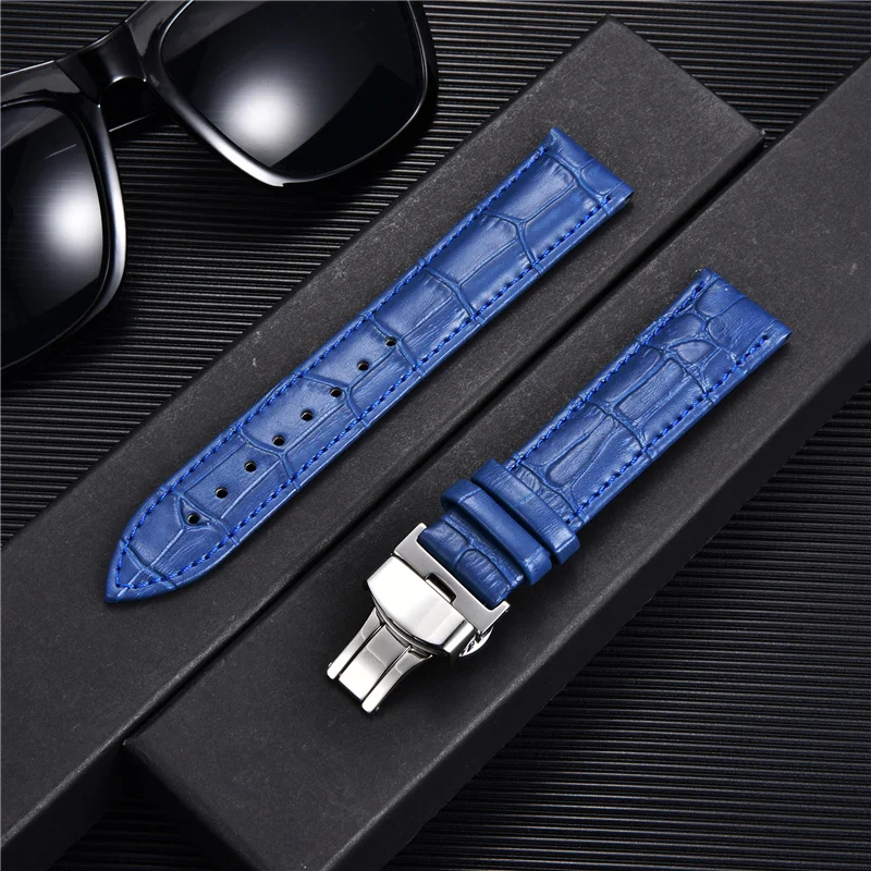 Bamboo Pattern Genuine Leather Watch Strap Cowhide Watchband 18mm 20mm 22mm 24mm With Steel Butterfly Buckle Wristwatch Straps