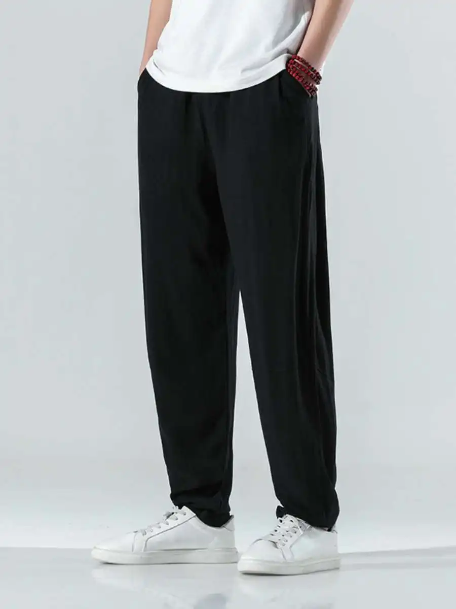 

Новые летние тонкие льняные мужские брюки свободного кроя, повседневные, из хлопка и льна, широкие, удобные, дышащие