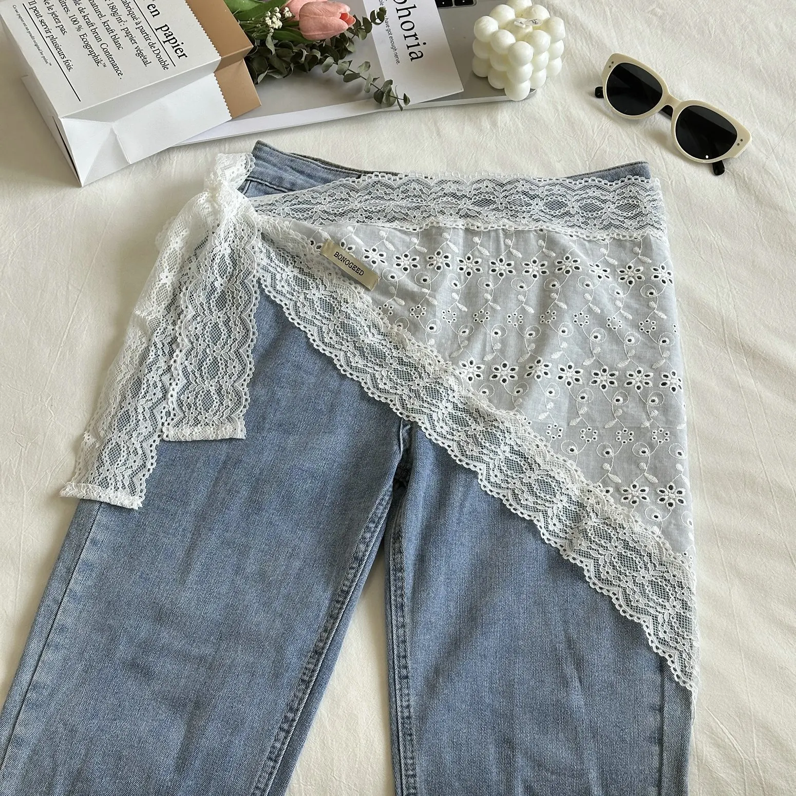 2026 New Korean Style Hollow-out Fart Curtain Breathable Dress with Briefs Hem Decorative Personality triangular bandage Scarf