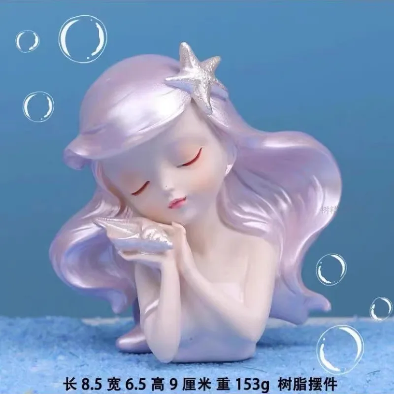 Resin Girl Mermaid Cake Topper Princess Happy Birthday Ocean Theme Shell Party Cake Decoration Baby Shower Mermaid Supplie view 3