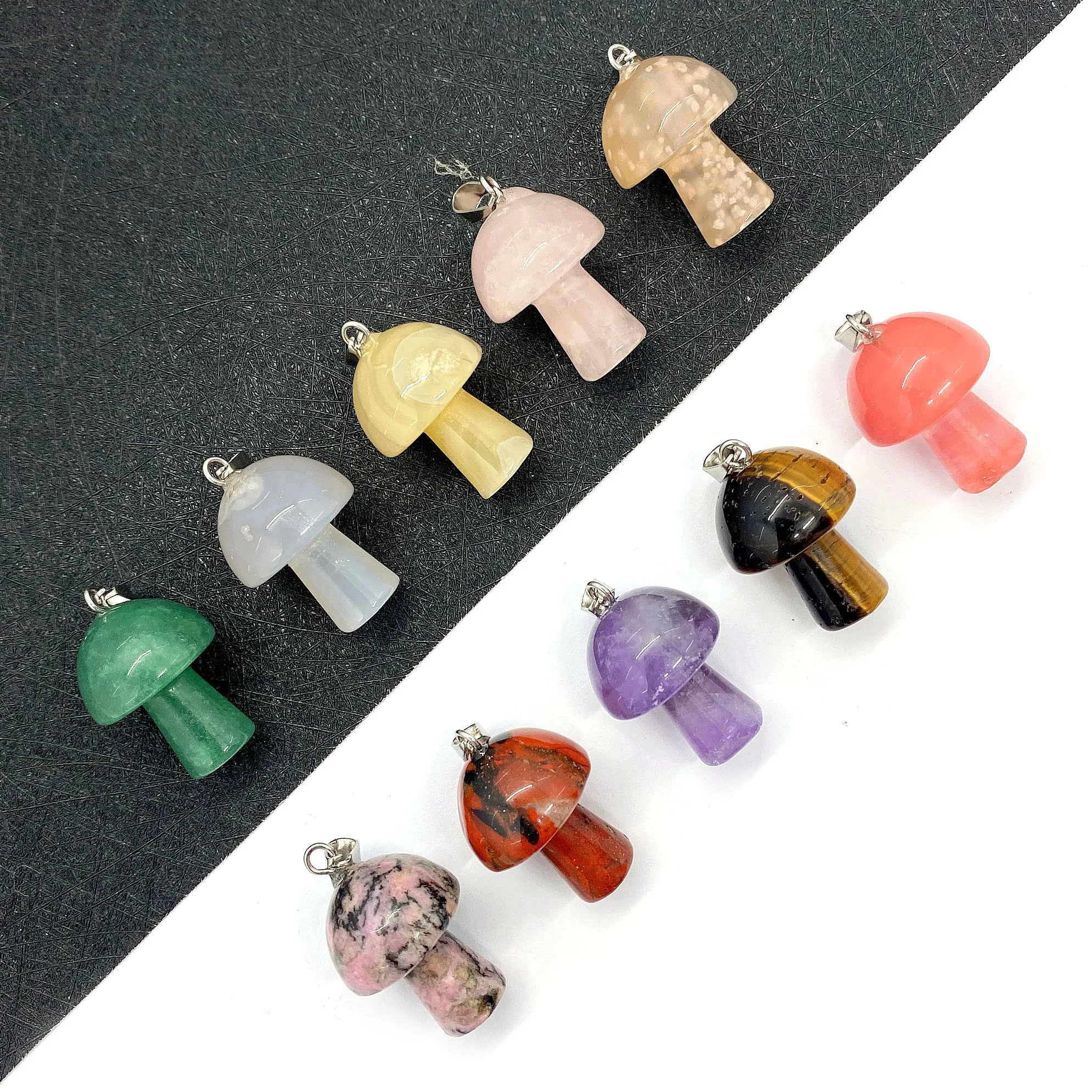 Polished Natural Stone Mushroom-shaped Pendant Amethyst With Melon Seed Buckle Design Jewelry Charm DIY Earrings Necklace Gift
