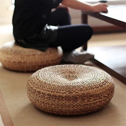 Japanese Style Thicken Futon Meditation Cushion Tatami Rattan Round Yoga Cushion Natural Straw Woven Tea Room Cushion Home Decor
