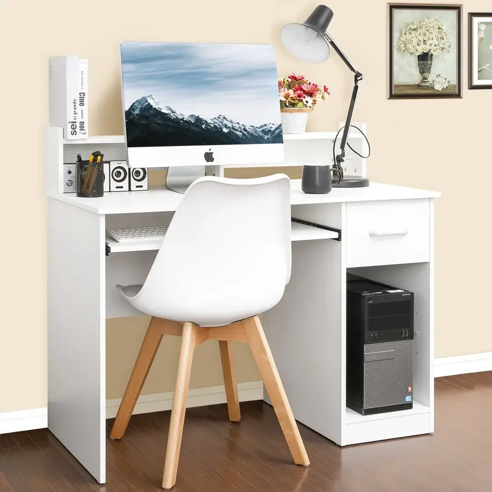 Computer Desk Student Desk Home Office Writing Table with Drawer Shelves White