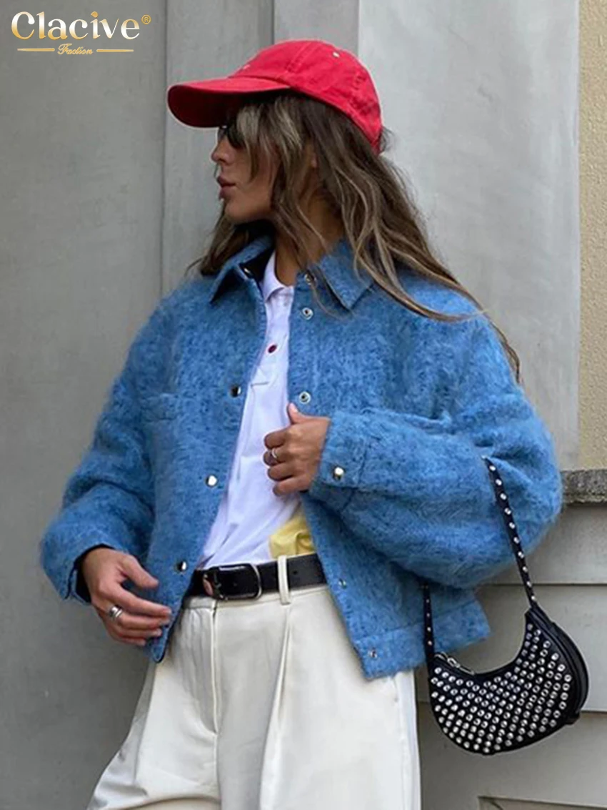 Elegant Women's Blue Lapel Jacket - Casual Office Coat 2024