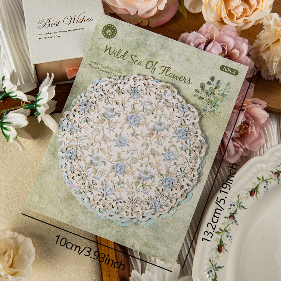 10 ، ورق من مادة الدانتيل الزهري العتيق ، ألوان مختلفة ، مواضيع خيالية ، تستخدم للقرطاسية واليوميات والحرف اليدوية والفن