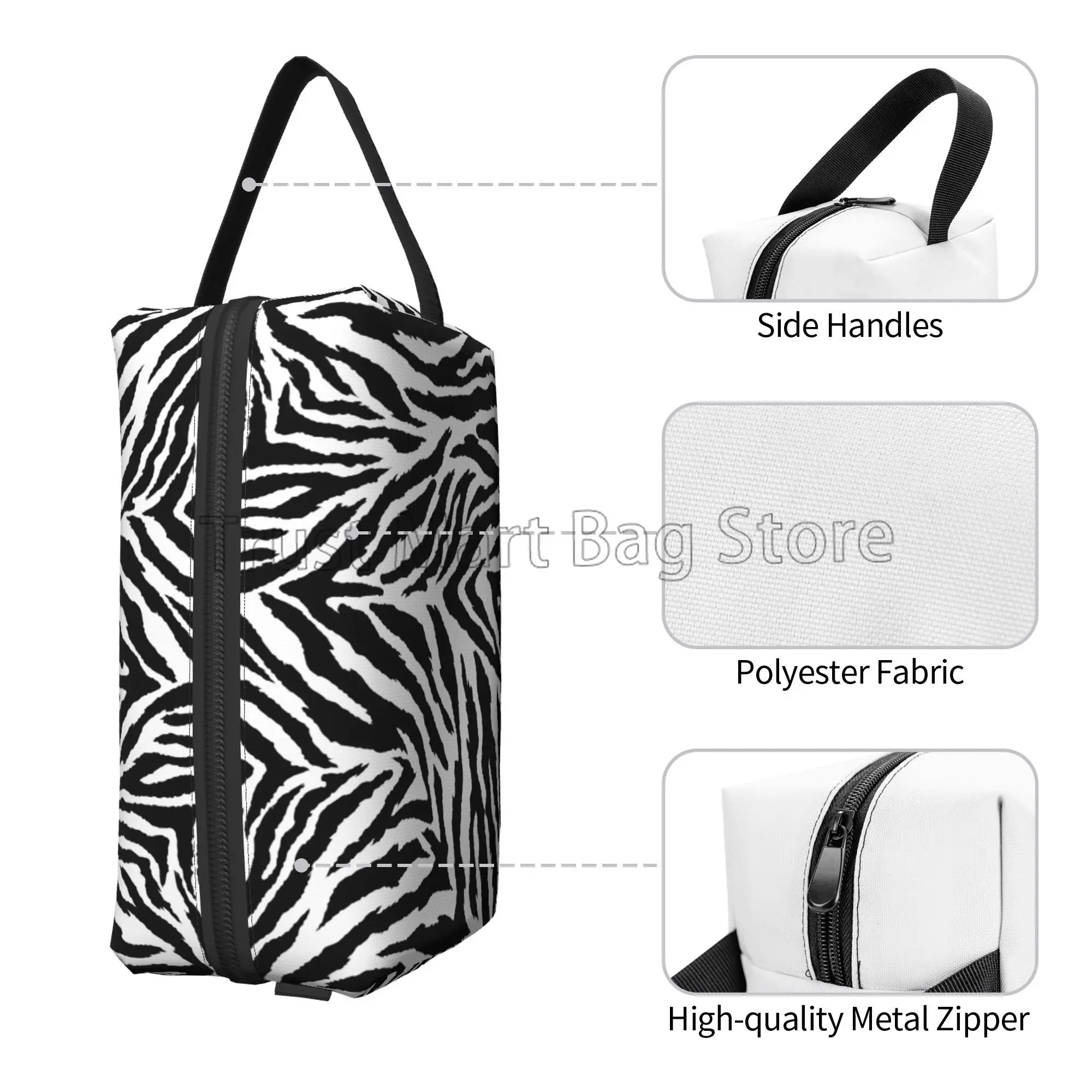 Animal Zebra Print Black White Skin Cosmetic Bag Large Capacity Handy Toiletry Case Travel Makeup Organizer for Girls Women