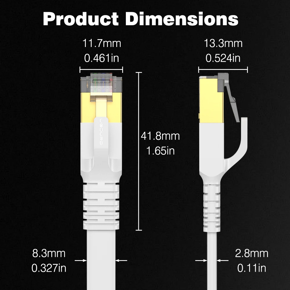 New White Cat8 Ethernet Cable 40Gbps Cat 8 Flat RJ45 Shielded Network LAN Category 8 Cable Pure Copper High Speed Internet Cord view 6