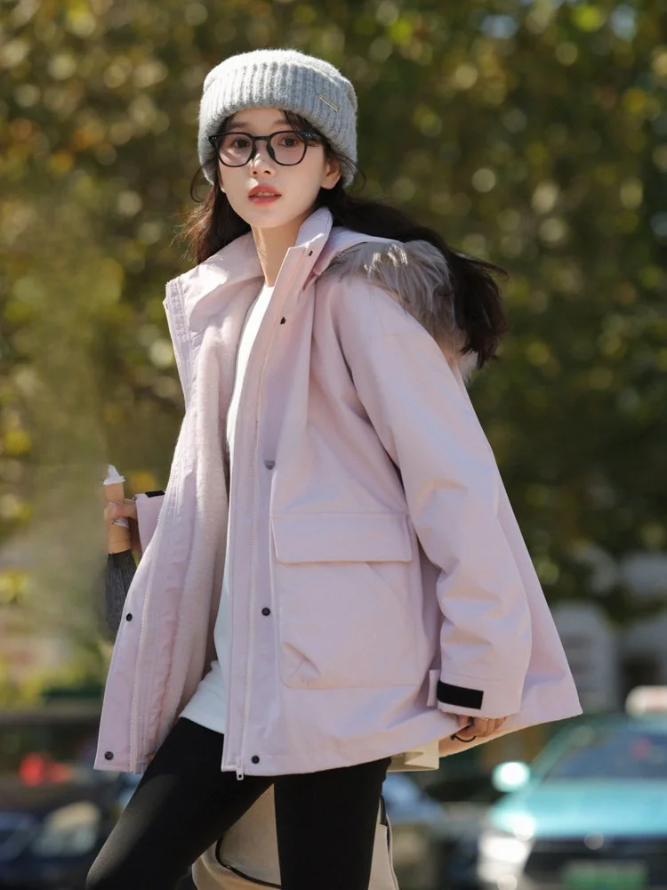 

Women's Hooded Parka Coat Winter Loose Warm Windproof Waterproof Casual Jaet Fur Collar Workwear Sle Outerwear