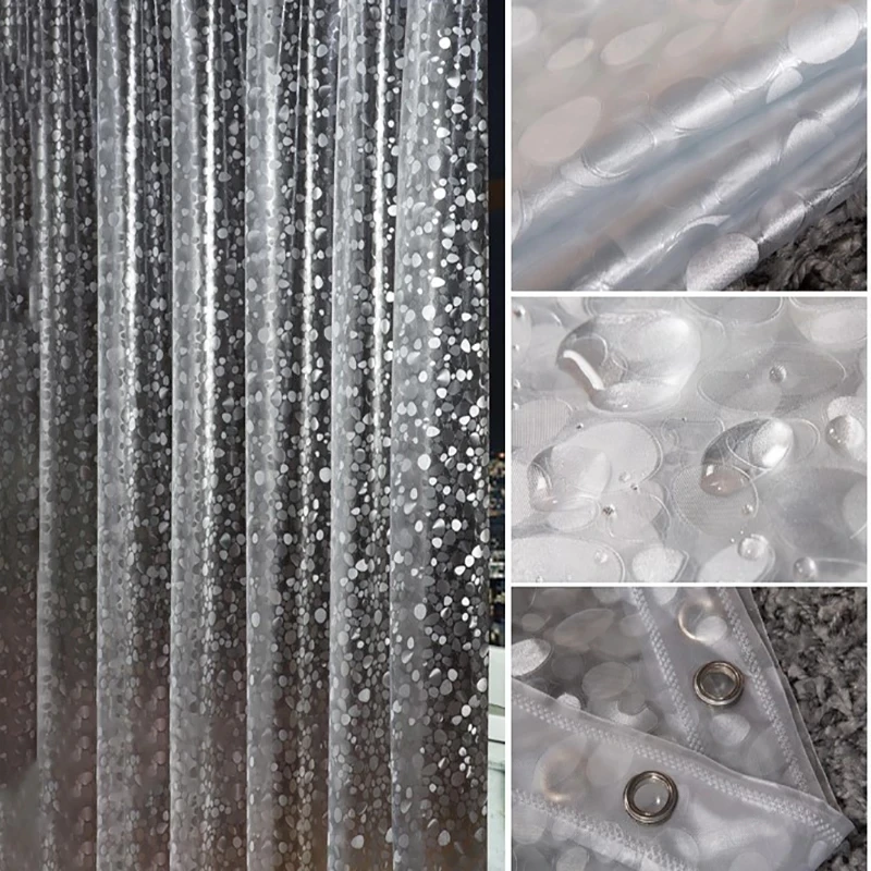 Waterproof Bath Curtain Plastic PVC Shower Curtain Transparent Clear Bathroom Anti Mildew Translucent Bath Curtain With Hooks