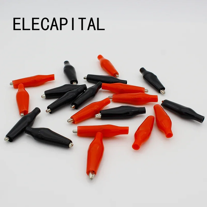 20pcs/lot 28MM Metal Alligator Clip G98 Crocodile Electrical Clamp for Testing Probe Meter Black and Red with Plastic Boot