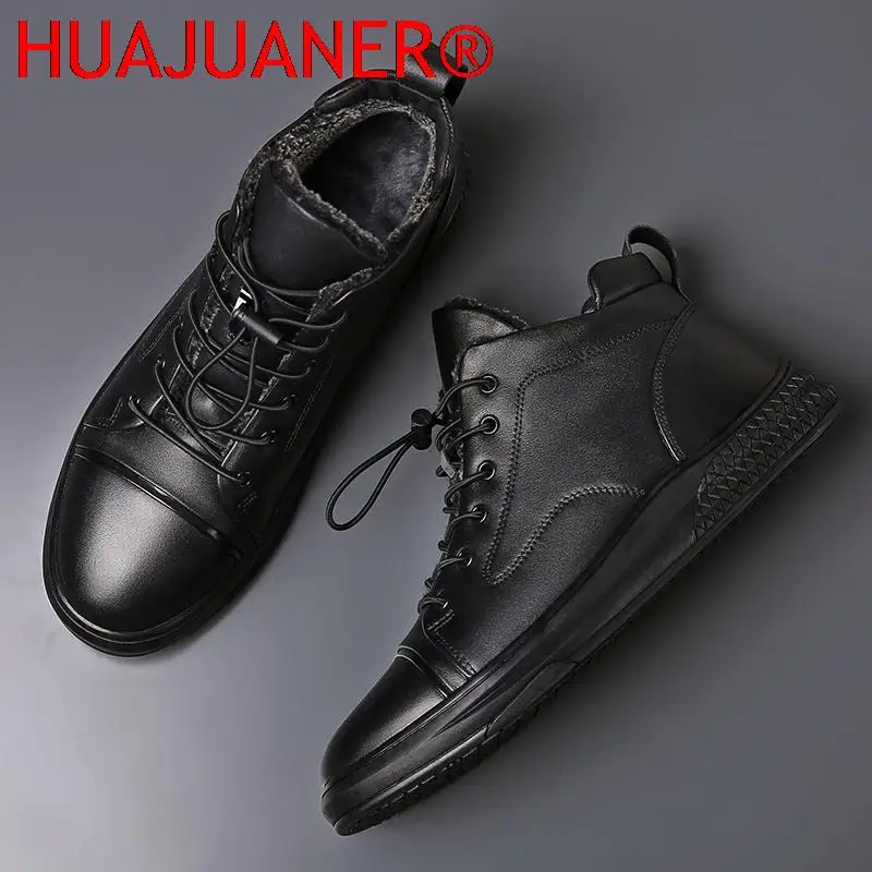 Luxury Men\'s Boots Casual Genuine Leather Shoes Winter Warm Plush Male Outdoor Snow Footwear High Quality Mens Sneakers Big Size