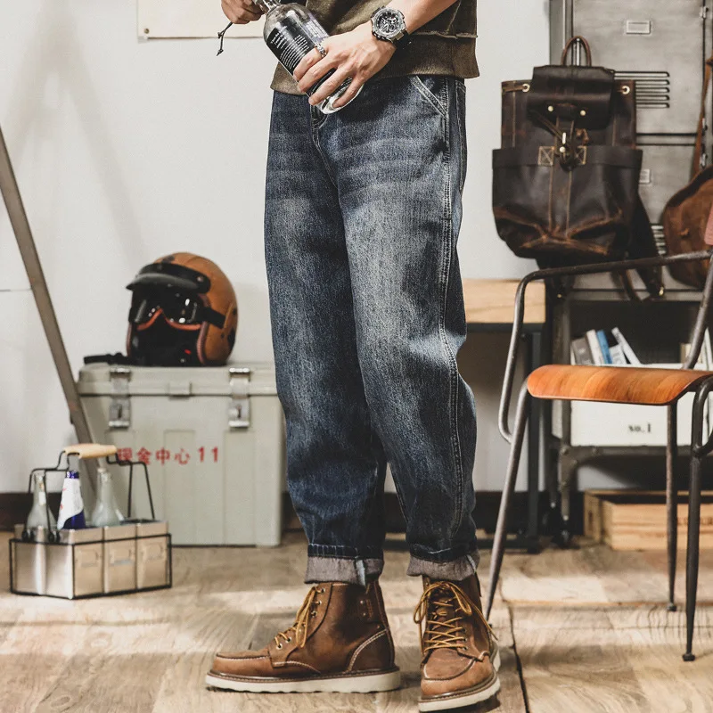 

Американские тяжелые весенние джинсы в стиле ретро, мужские свободные прямые модные уличные мужские брюки-карго в американском стиле, весна