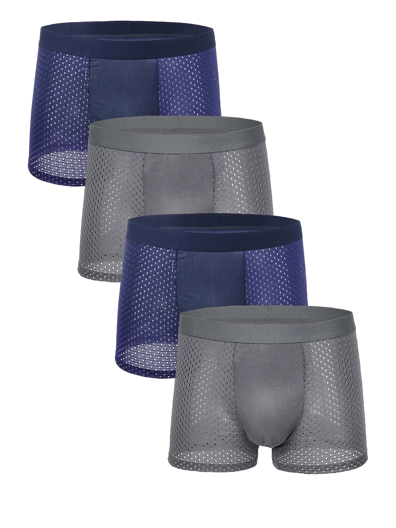 

Men's 4-Pack Ice Silk Mesh Boxer Briefs - Ultra-Breathable, Navy & Gray Assorted Color Underwear Set
