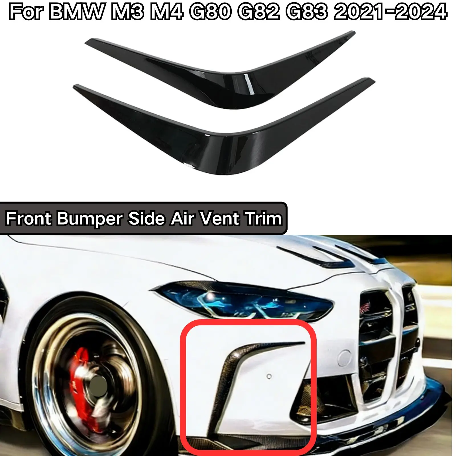 

Для BMW M3 M4 G80 G82 G83 2021-2024 передний бампер, боковая накладка на вентиляционное отверстие, глянцевая черная окрашенная на углеродное волокно, автомобильные аксессуары, комплект кузова