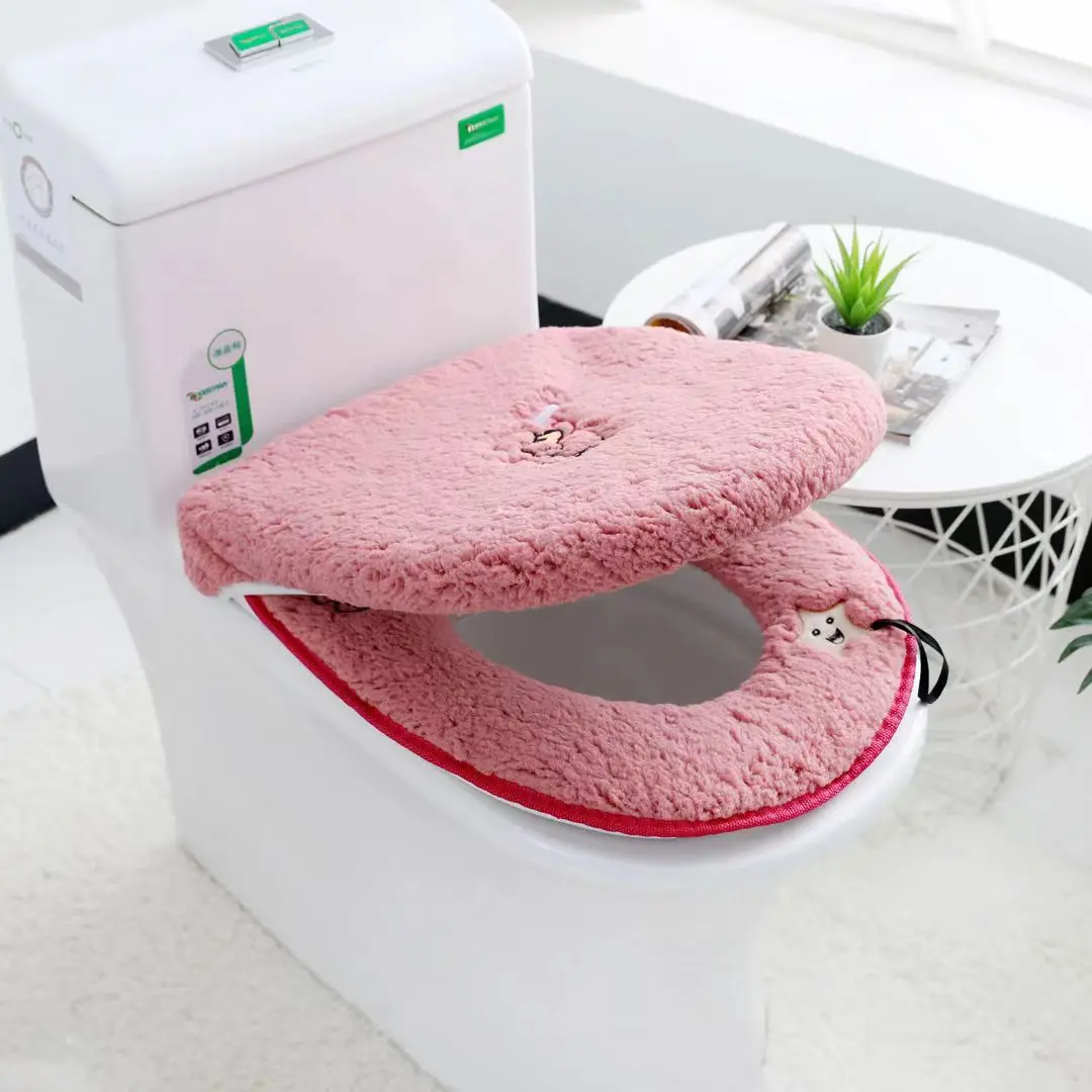 Winter Thickened Plush Toilet Seat Cover Waterproof Universal Toilet Ring Washable Zipper Bathroom Mat Decorative Toilet cover