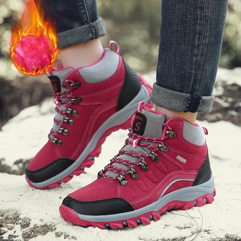 2023 High Quality Plush Winter Hiking Shoes Women Outdoor  High Top Warm Camping Casual Sneakers Ladies Non-slip Trekking Boots