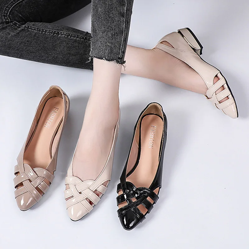 

Plus Size 35-42 Summer Shoes Women Flats Weave Slip on Shoes Cut outs Female Boat Shoes Ladies Pointed Toe Low Heels Loafers