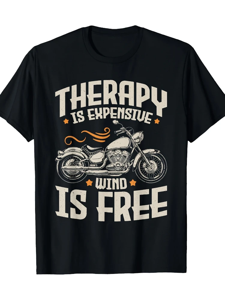 

Motorcycle Rider Graphic-"Relax Is Expensive Wind Is Free" Slogan design-100% cotton O-neck short sleeve printed men's T-shirt.