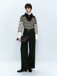 Ethereal MD 2026 YAZHIMEI autumn new style of Loose inside with patchwork striped zipper turtleneck knitwear