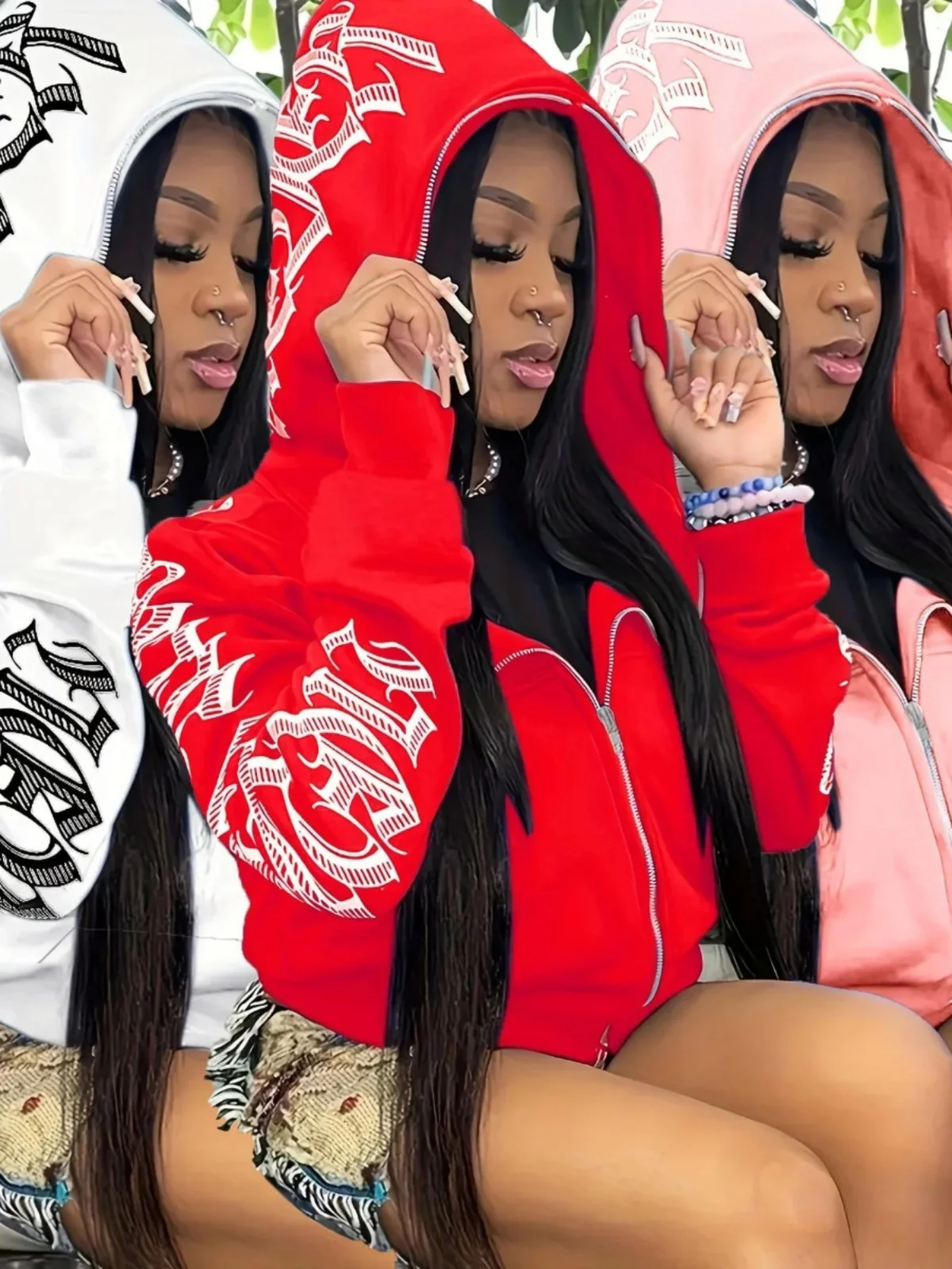 レディースプリントジッパー長袖パーカー快適ストリートスタイルカジュアルファッション中国ブランド春秋冬シーズン