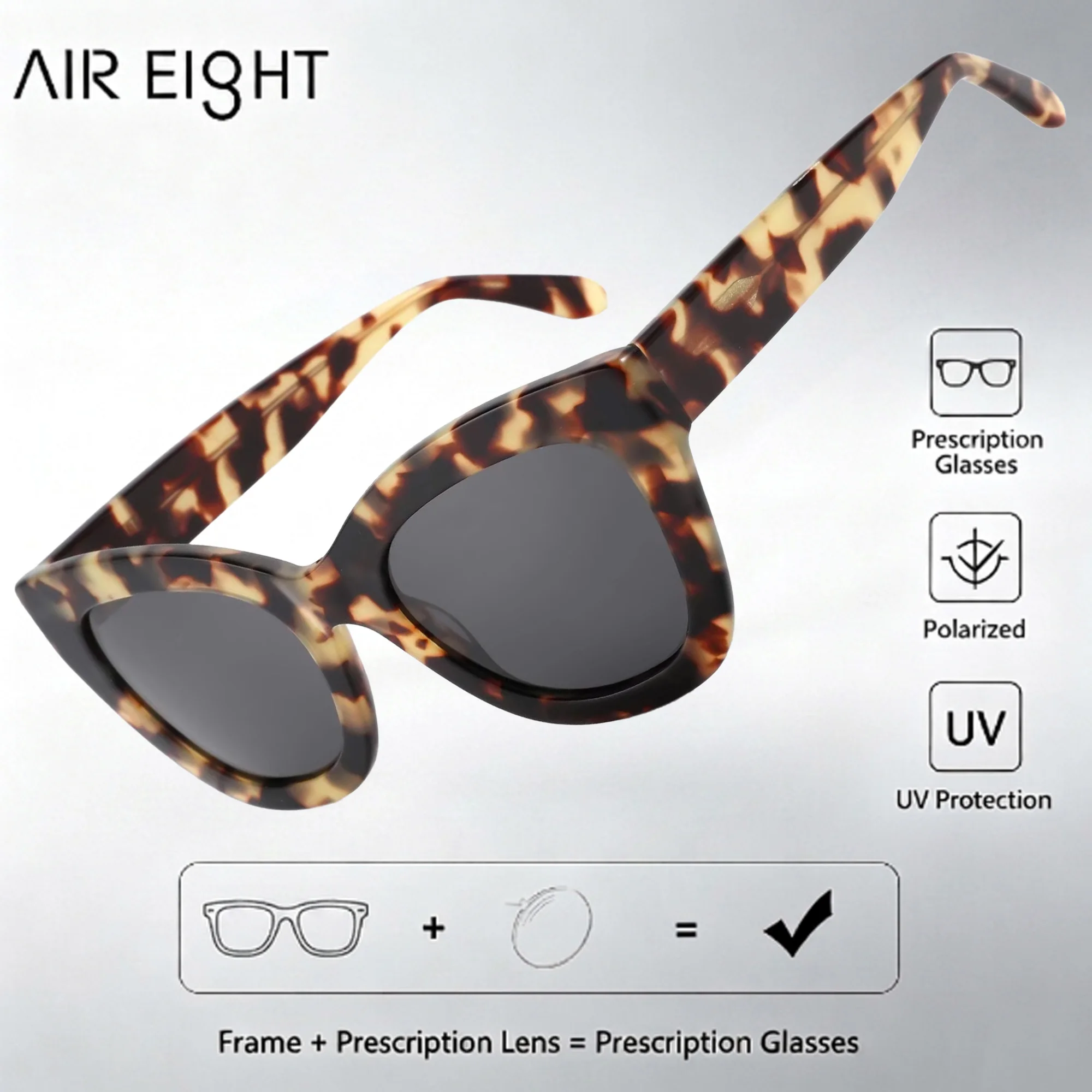 AIR EIGHT M Size Cat Eye Acetate For Women Prescription Sun Glasses Polarized UV400 Progressive Lenses Elegant Eyeglasses