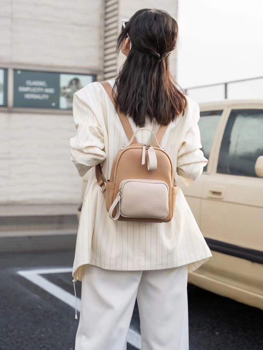 New color contrast multifunctional leisure light luxury double shoulder fashion Japanese and Korean small backpack