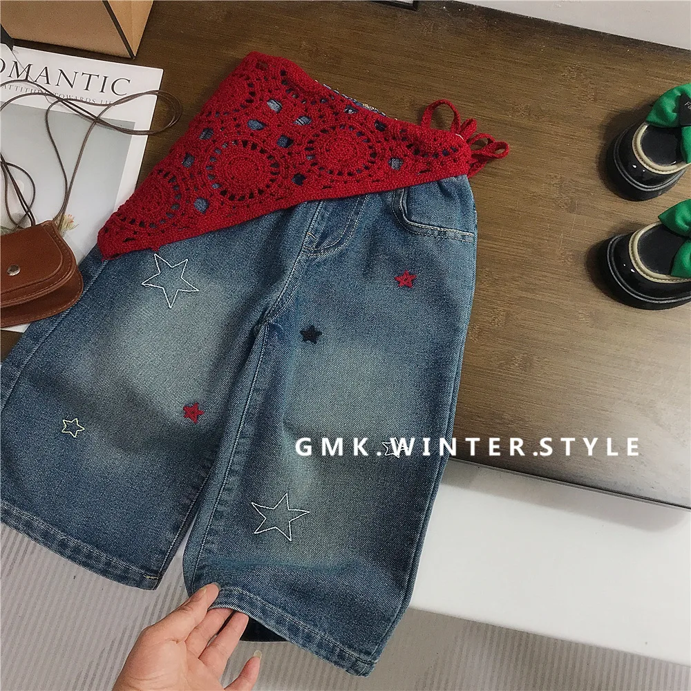 Girls Jeans Spring Autumn New Little Girl Diaper Cover Casual Long Pants Baby Embroidered Straight Fall Pants