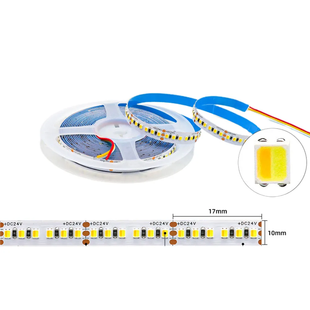 5M 2835 CCT LED Strip Light 12V/24V 120 180 240 336 LEDs WW CW 2 IN 1 Dimmable Dual White Temperature Adjustable LED Tape Ribbon