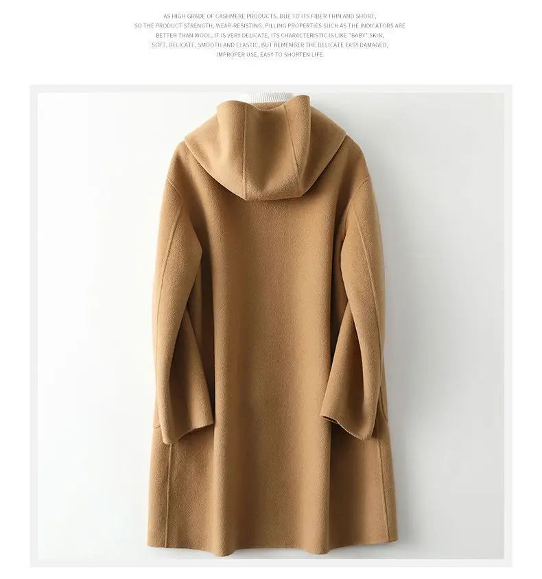 Neue Modische Doppelseitige POLYESTER-Jacke mit Kapuze für Damen Herbst Winter Doppelseitige Woll-Windjacke Eleganter Schlanker Wollmantel – Detail 4