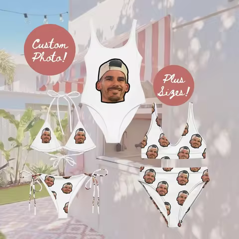 Custom Bride Swimsuit with Face Personalized Photo on Brides Swimwear Bachelorette Party Swimsuits Plus Size Birthday Funny