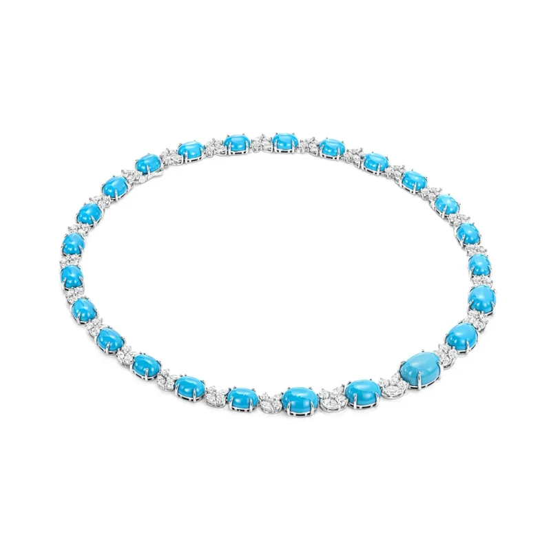 BELLUX Collarbone Chain 925 Silver Synthetic Zircon Blue Turquoise Oval Fairy Source Picking up Cuizhen Luxury Blue Necklace