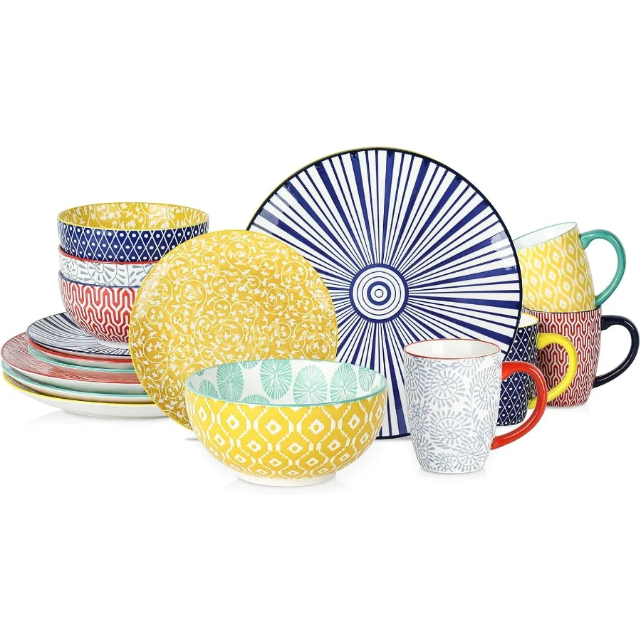 

Ceramic Dinnerware Sets for 4 16 Pieces Plates and Bowls Sets Dishes set for 4Chip and Scratch Resistant DishwasherandMicrowave