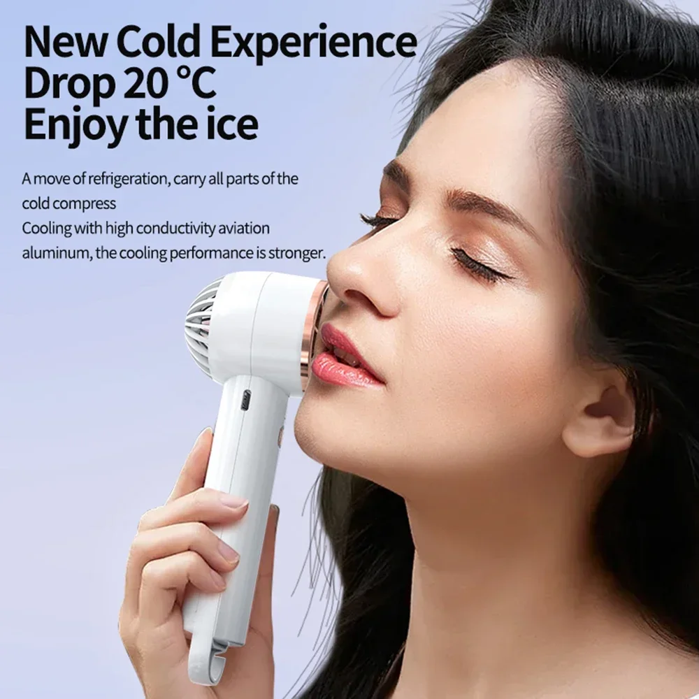 แบบพกพา 2000 mAh ชาร์จพัดลมประคบเย็นพัดลมมือถือกลางแจ้ง USB Mini Air Cooler พัดลมมือสําหรับฤดูร้อนมืออุ่น