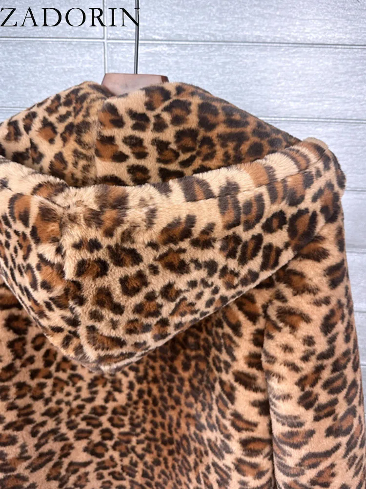 ZADORIN-Jaqueta peludo com estampa de leopardo para mulheres, casaco folgado de pele de coelho falso grosso, casacos de inverno, 2022