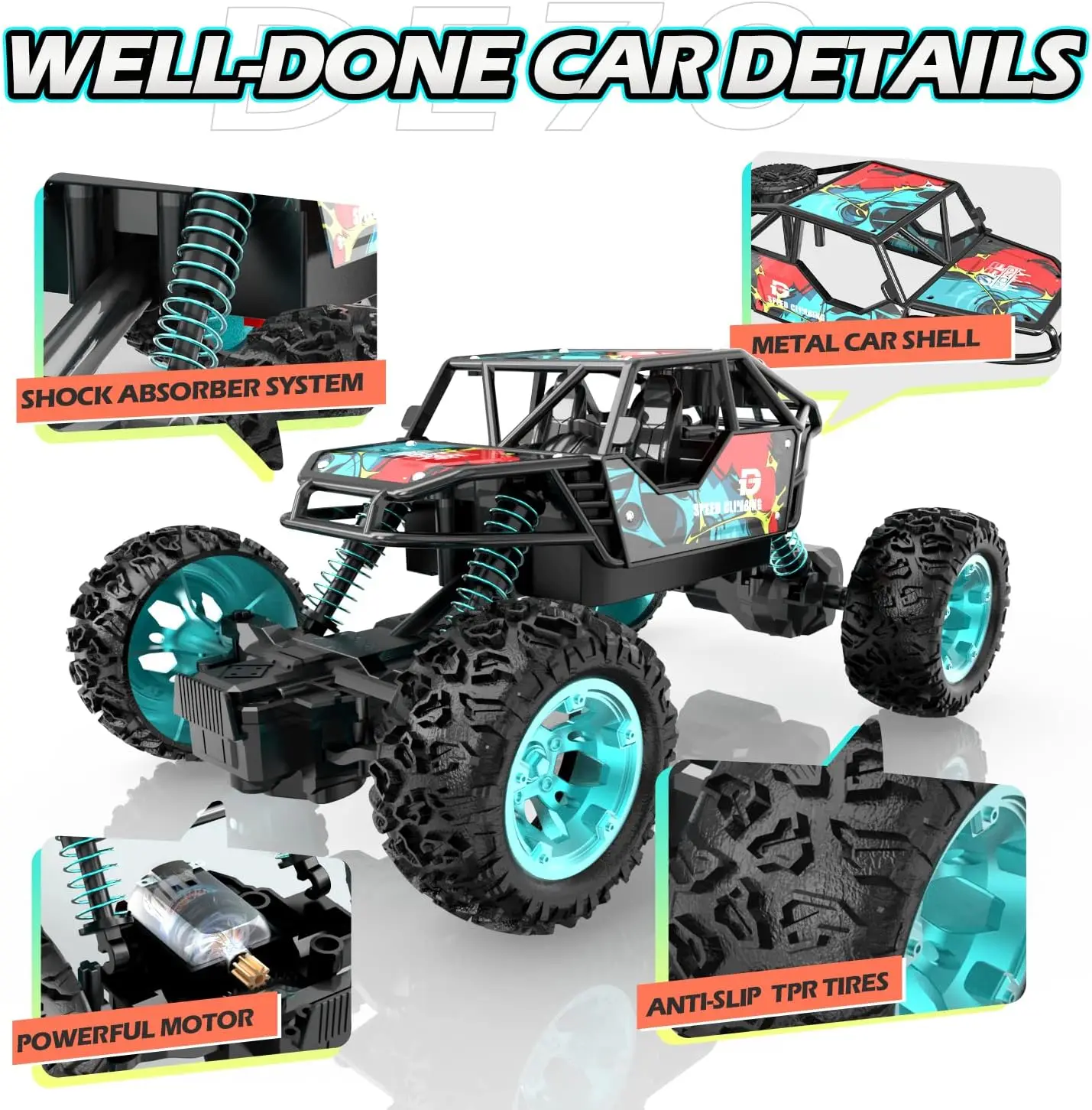 DEERC DE70 RC Truck: Metal Shell, 60+ Mins, 2.4G, 1:22 Scale, Crawler, Gift