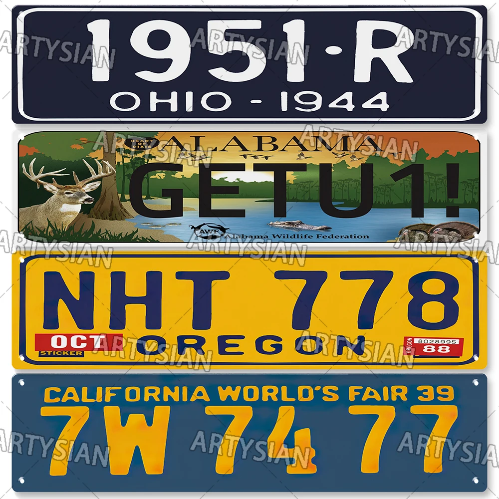 US State Metal Plaque Truck Vehicle Trailer Tractor Car Number Plate Metal Tin Sign Wall Decor Ohio Alabama Oregon California