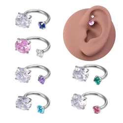 Pendiente de tuerca de circón brillante para hombres y mujeres, joyería de acero inoxidable, anillo de labio doblado en forma de C, Perno de cartílago, Piercing corporal, 1pc