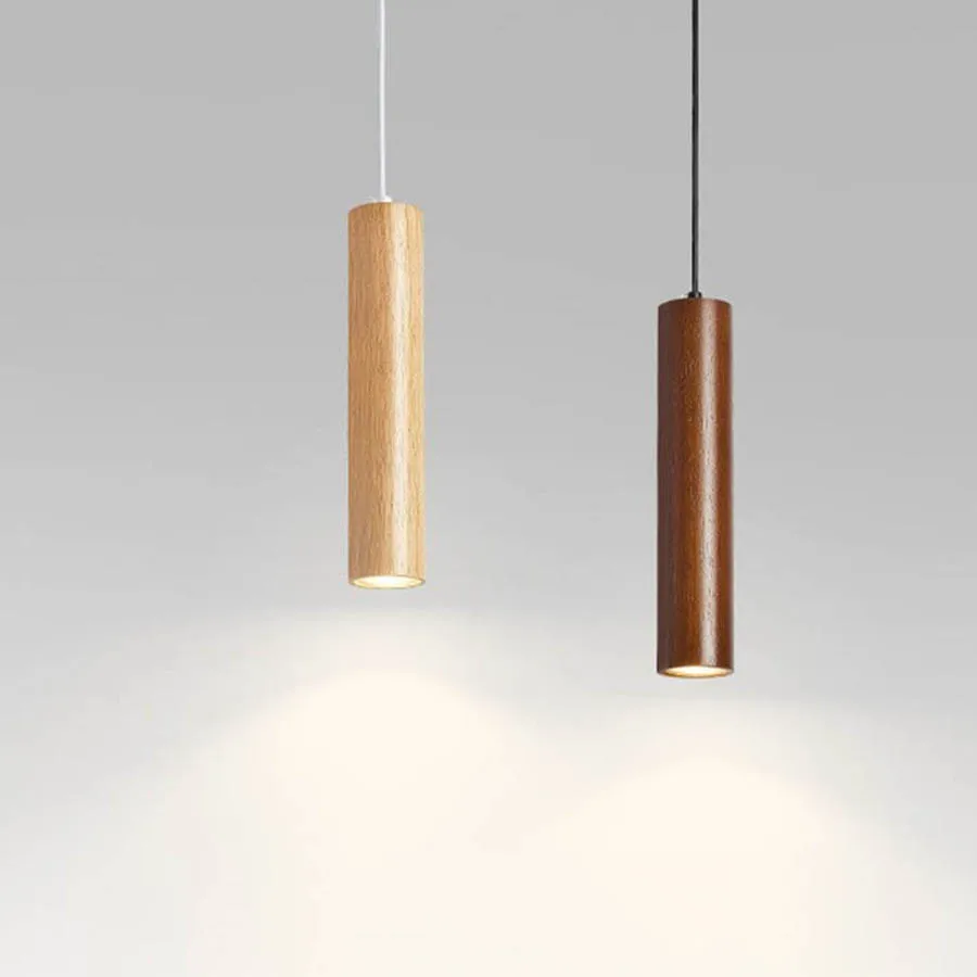 Wooden Long Tube LED Pendant Lamp Nordic Dining Room Bedroom Bedside Hanging Lamp Restaurant Island Counter Bar Suspension Lamps