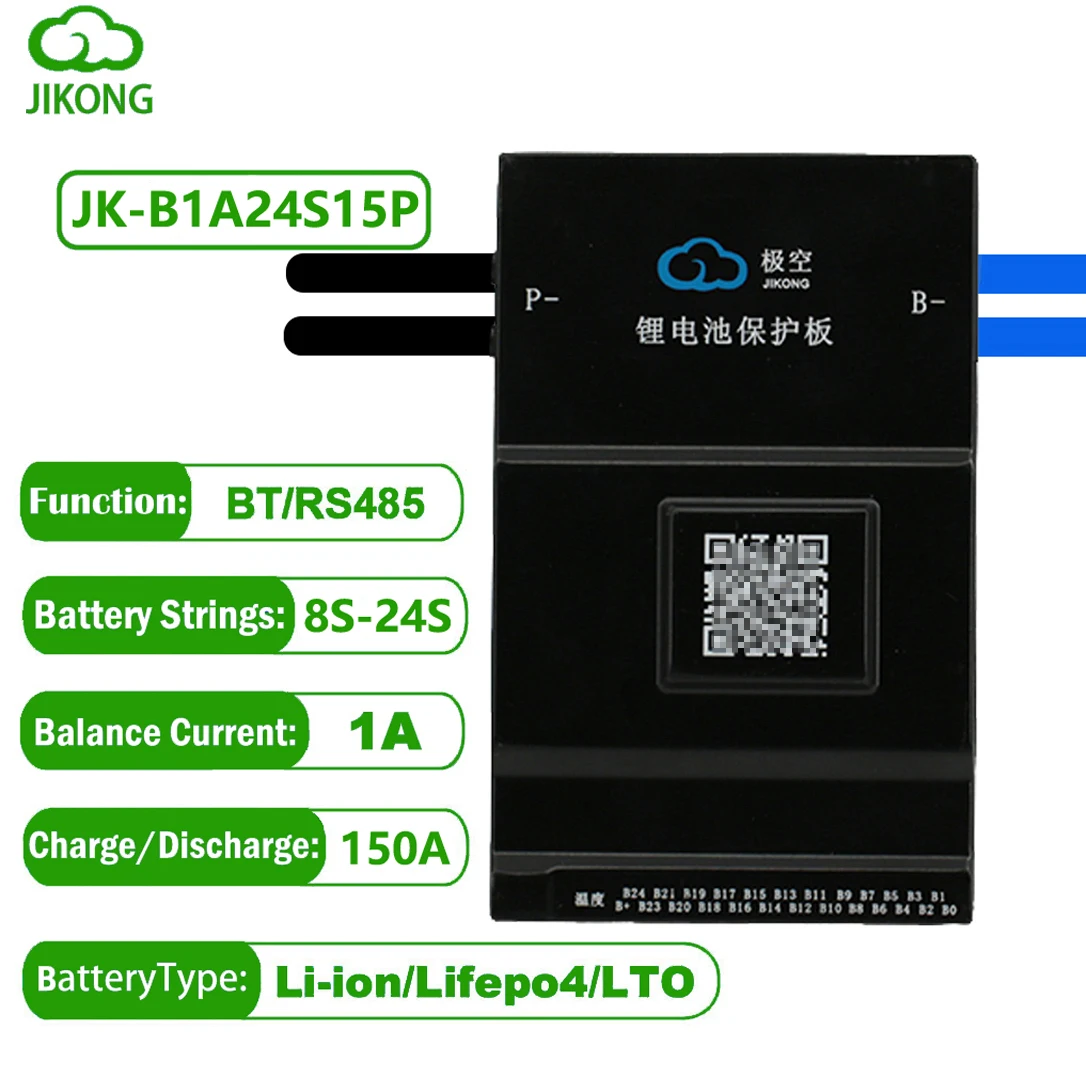 

JK BMS JK-B1A24S15P 150A 8S 24V Lifepo4 Battery Smart JIKONG 1A Active Balance 18650 16S 20S 24S Li-ion LTO Camping Home Ebike